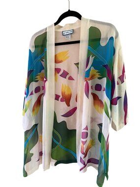Simply Silk Womens Open-front Kimono Jacket One Size Multicolor Art-To-Wear